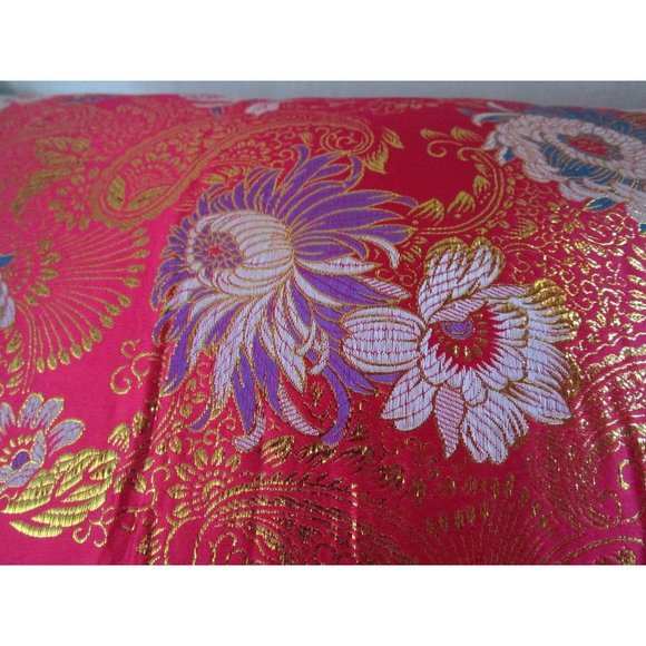 Asian Inspired Raspberry Chrysanthemum Floral Gold Accent Brocade Pillow Covers - Picture 14 of 16